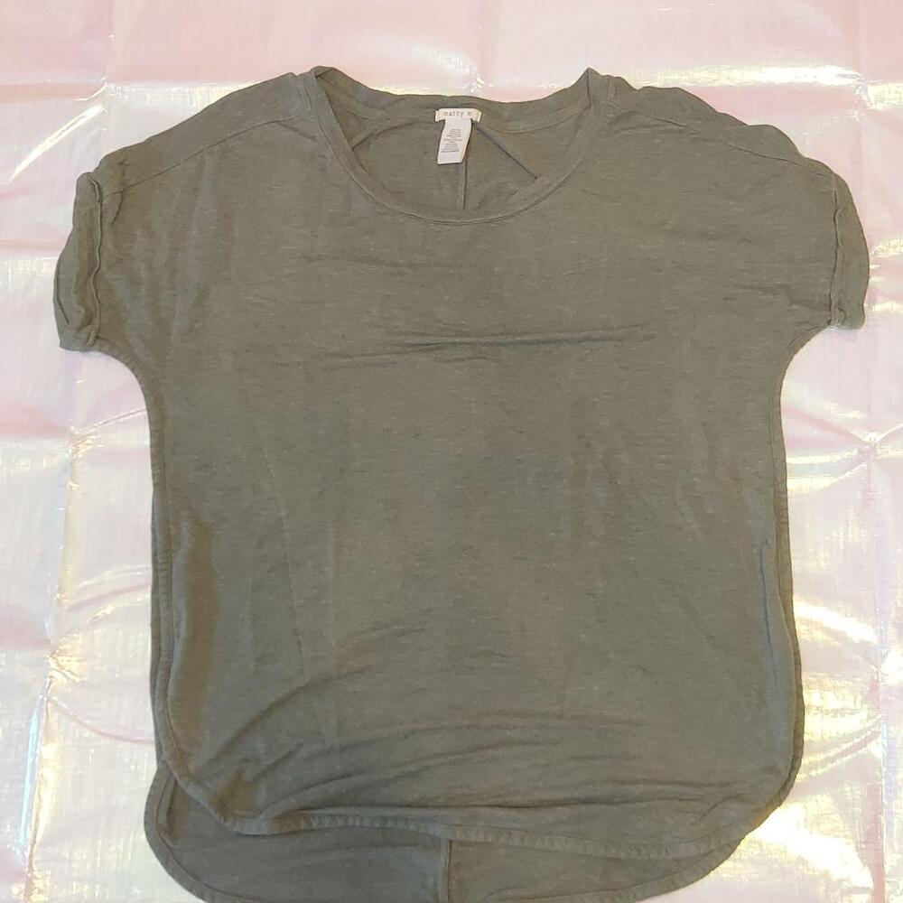 Matty M greenish grey heavy weight tee shirt, rounded hem and cap sleeves